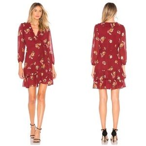 ASTR the Label Floral Cheyenne Wrap Ruffle Dress Burgundy Long Sleeve